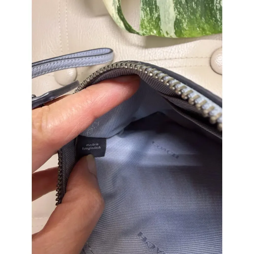 Coach Blue Pebbled Leather wristlet corner zip 5